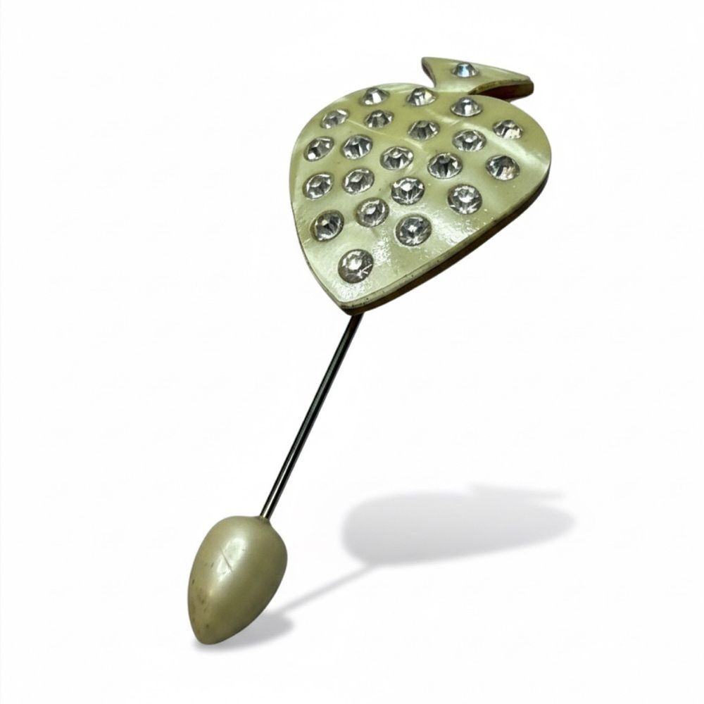 Vintage Strawberry Rhinestone Hat Pin Stick Pin Mid Century Jewelry